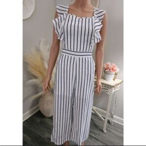 Main Strip Black and White Striped Romper